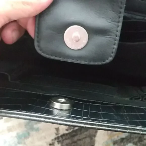 EUC BUXTON Black Leather Briefcase/Computer Bag w/Silver Hardware 13x16 in. - Picture 5 of 11